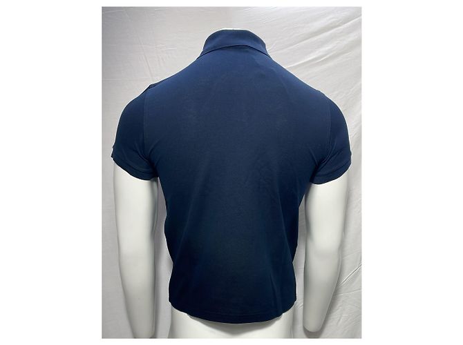 Polo in cotone blu navy con logo ricamato Saint Laurent Cassandre - vista 10