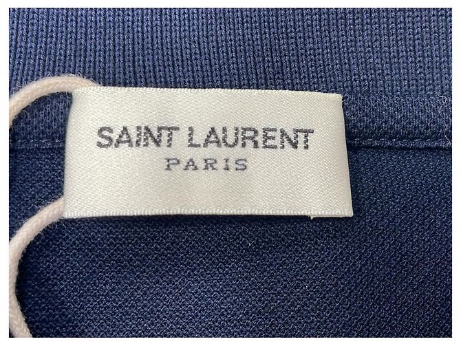Polo in cotone blu navy con logo ricamato Saint Laurent Cassandre - vista 11