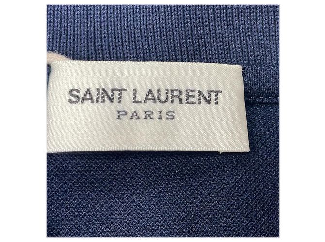 Polo in cotone blu navy con logo ricamato Saint Laurent Cassandre - vista 4