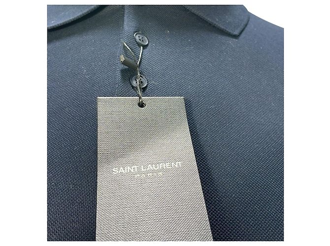 Polo in cotone blu navy con logo ricamato Saint Laurent Cassandre - vista 7