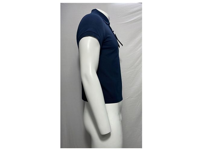 Polo in cotone blu navy con logo ricamato Saint Laurent Cassandre - vista 9