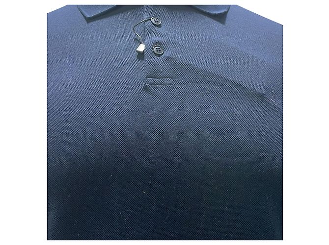 Polo in cotone blu navy con logo ricamato Saint Laurent Cassandre - vista 2