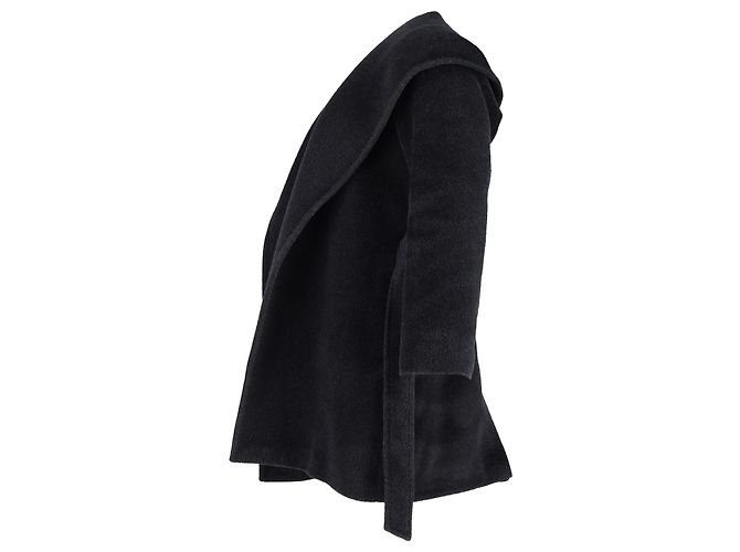 Abrigo con capucha Max Mara con cinturón en lana negra Negro - vista 2