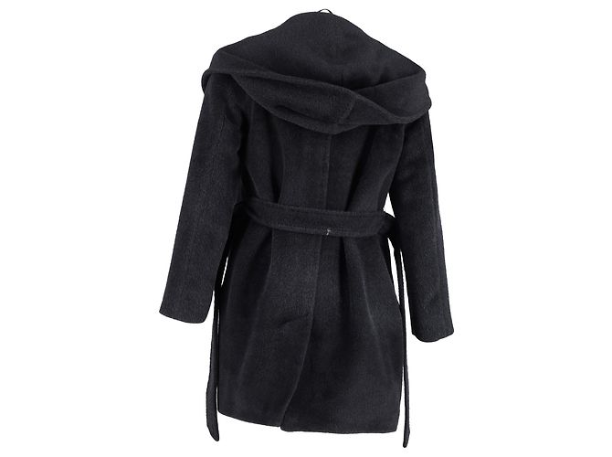 Abrigo con capucha Max Mara con cinturón en lana negra Negro - vista 3