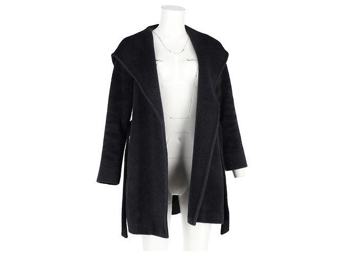 Abrigo con capucha Max Mara con cinturón en lana negra Negro - vista 4