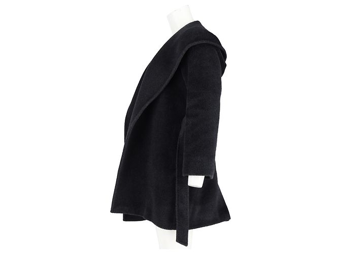 Abrigo con capucha Max Mara con cinturón en lana negra Negro - vista 5