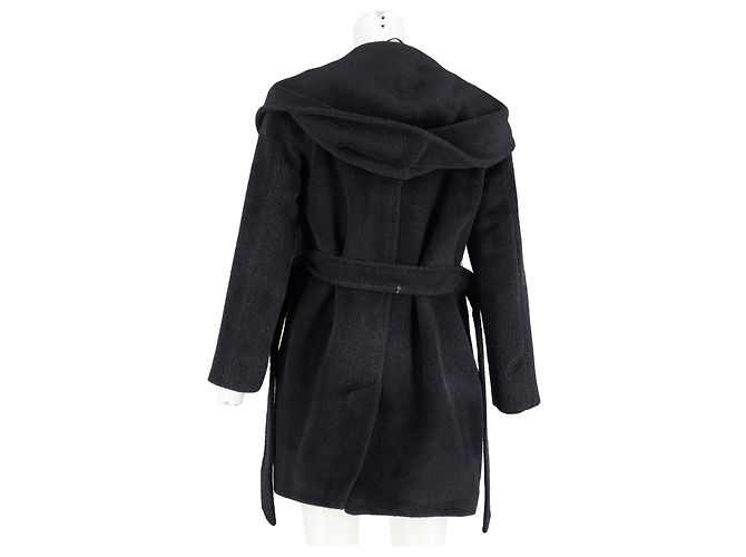 Abrigo con capucha Max Mara con cinturón en lana negra Negro - vista 6