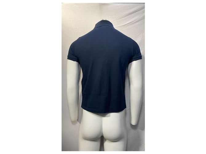 Polo in cotone blu navy con logo ricamato Saint Laurent Cassandre - vista 10