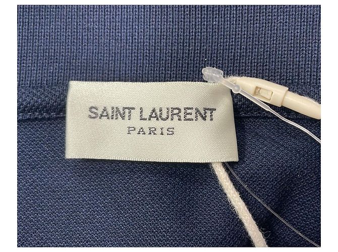 Polo in cotone blu navy con logo ricamato Saint Laurent Cassandre - vista 11