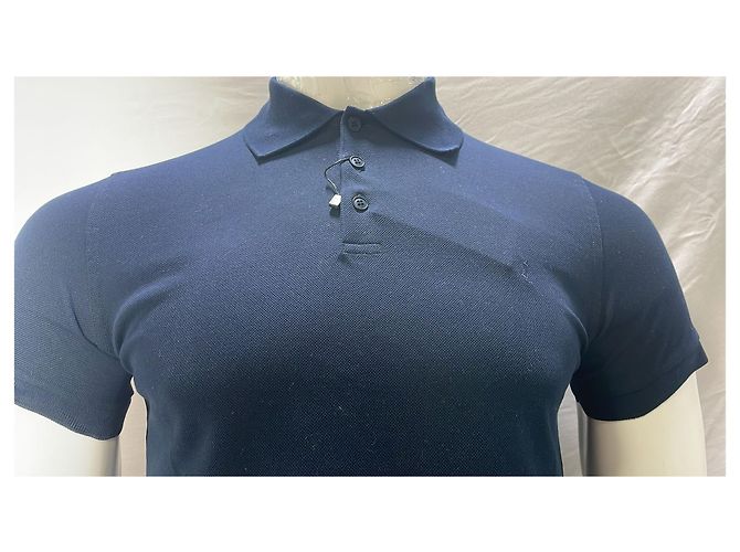 Polo in cotone blu navy con logo ricamato Saint Laurent Cassandre - vista 8
