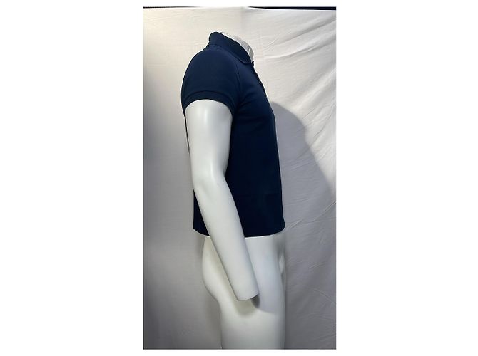Polo in cotone blu navy con logo ricamato Saint Laurent Cassandre - vista 9