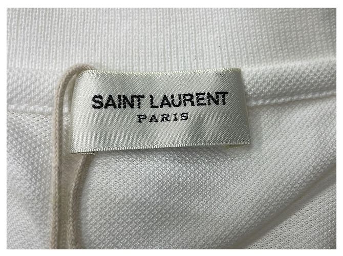Polo de algodão branco com logo bordado Saint Laurent - vista 10