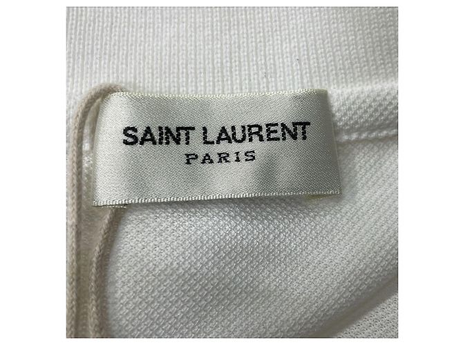 Polo de algodão branco com logo bordado Saint Laurent - vista 4