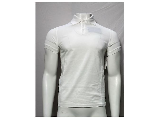 Polo de algodão branco com logo bordado Saint Laurent - vista 6