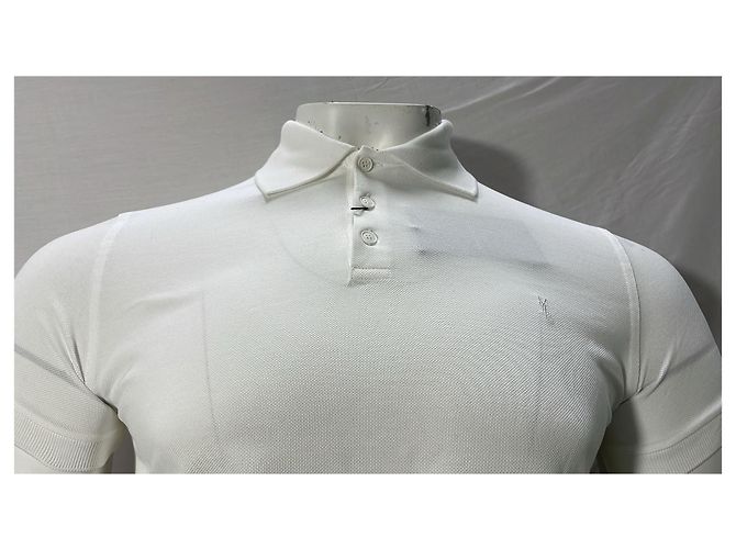 Polo de algodão branco com logo bordado Saint Laurent - vista 7