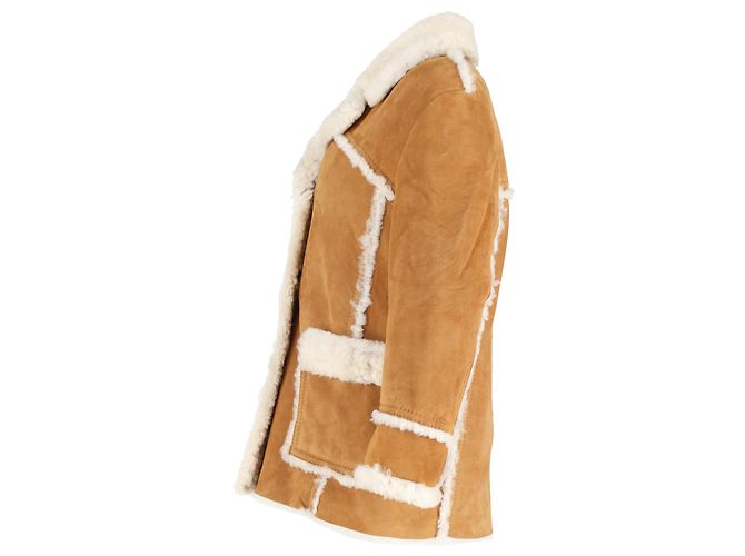 Giacca Miu Miu in shearling con bottoni e tasche in suede marrone - vista 2