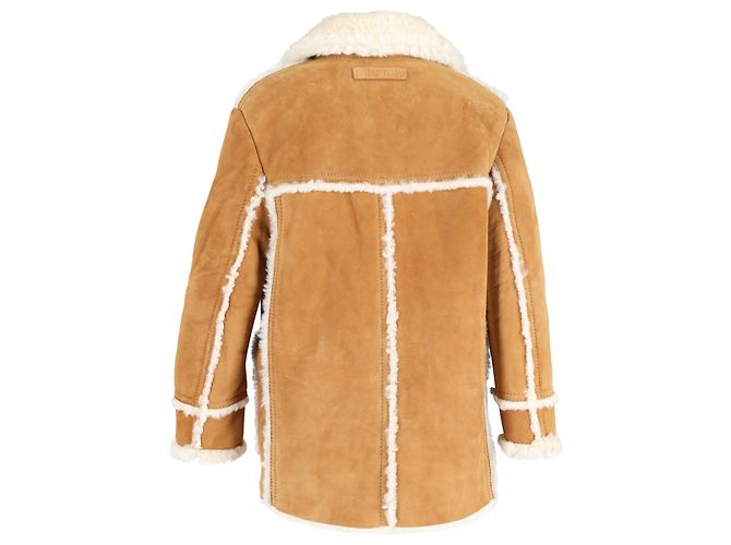 Giacca Miu Miu in shearling con bottoni e tasche in suede marrone - vista 3