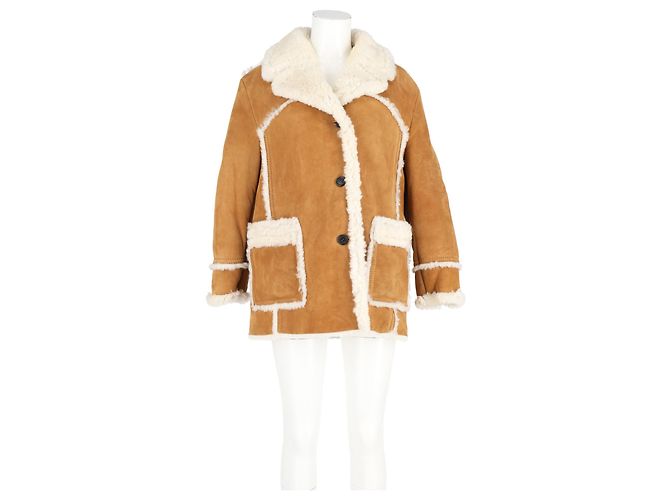 Giacca Miu Miu in shearling con bottoni e tasche in suede marrone - vista 4