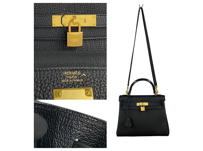 Hermès Hermes Kelly Touch 28 Togo Crocodile Bag Black - view 4