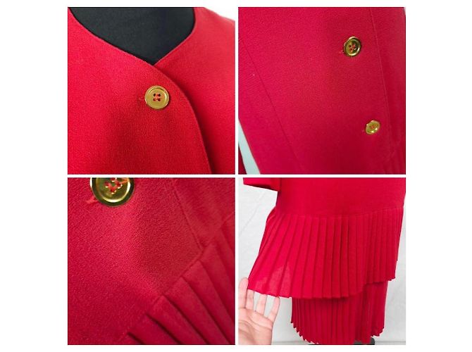Rotes Kleid mit plissiertem Rock Guy Laroche 70er - Ansicht 10