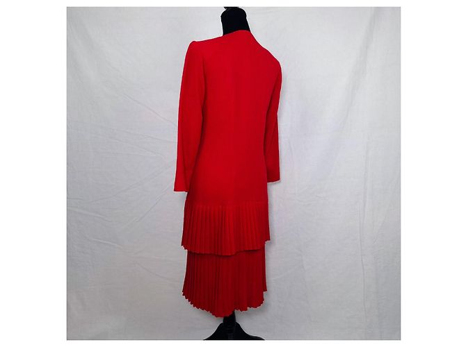 Rotes Kleid mit plissiertem Rock Guy Laroche 70er - Ansicht 2