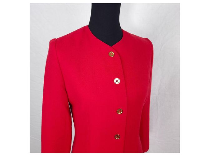 Rotes Kleid mit plissiertem Rock Guy Laroche 70er - Ansicht 3