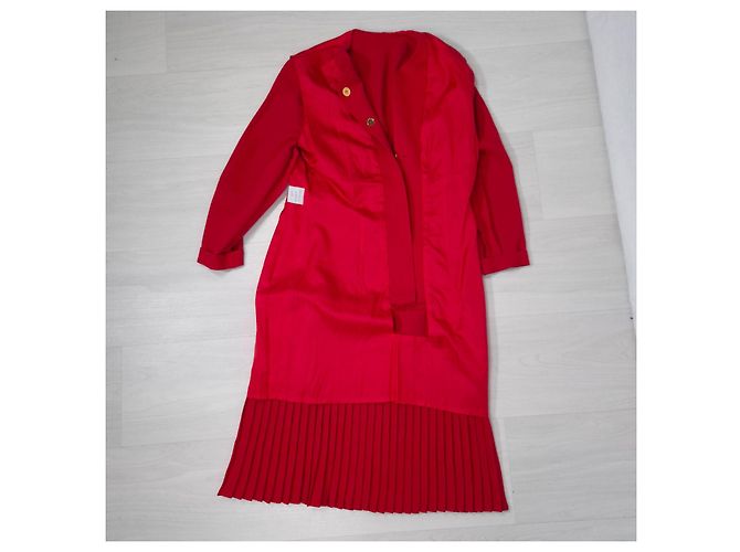 Rotes Kleid mit plissiertem Rock Guy Laroche 70er - Ansicht 5