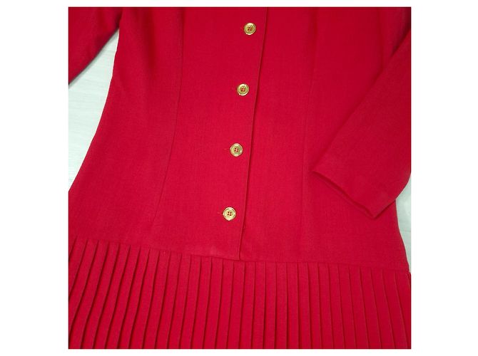 Rotes Kleid mit plissiertem Rock Guy Laroche 70er - Ansicht 6