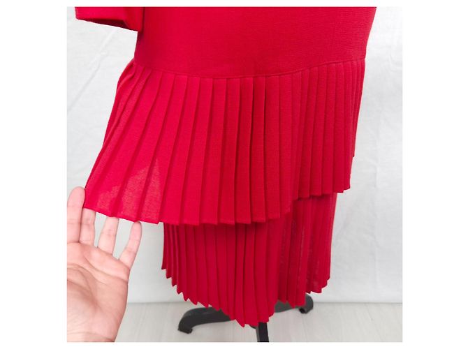 Rotes Kleid mit plissiertem Rock Guy Laroche 70er - Ansicht 8