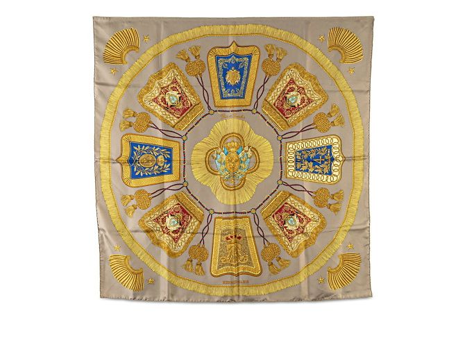 Carré Hermès 90 Cm - Motif Poste Et Cavalerie - Soie Noire - Occasion