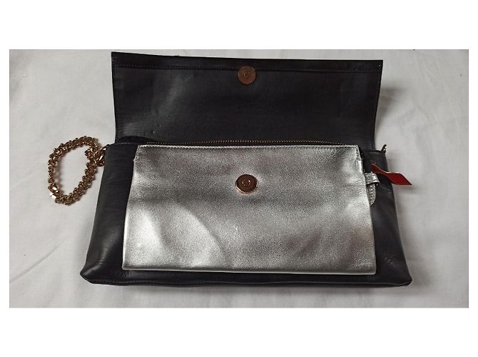 Clutch Christian Louboutin in pelle nera e argento Nero Multicolore - vista 7
