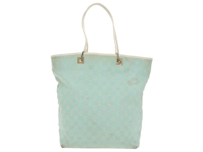 GUCCI GG Canvas Tote Bag Hellblau Gold 002 1098 Auth 99662 Golden - Ansicht 2