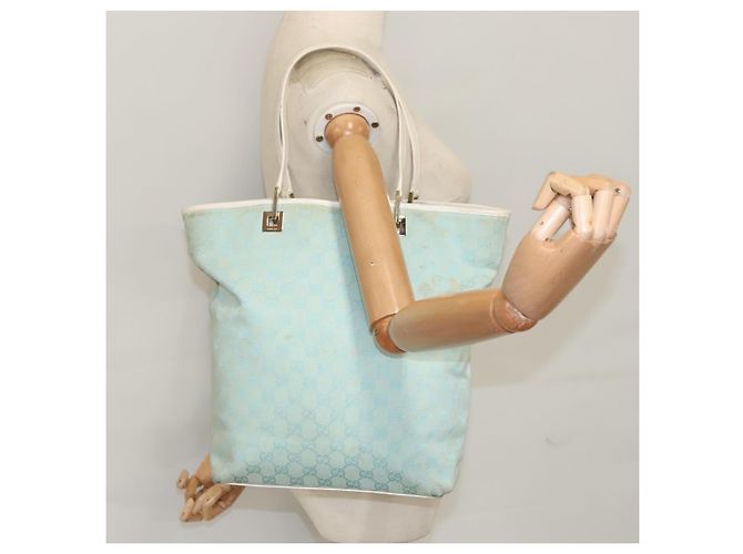 GUCCI GG Canvas Tote Bag Hellblau Gold 002 1098 Auth 99662 Golden - Ansicht 21