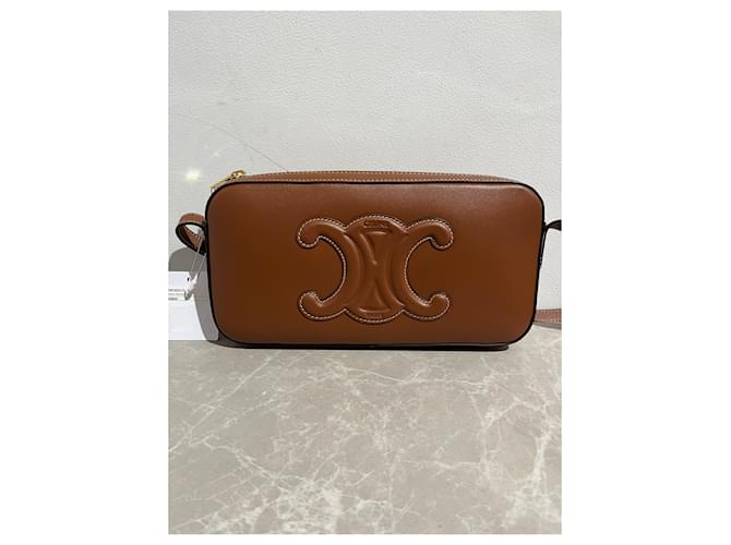 Triomphe Céline Borse CELINE T. Pelle Marrone - vista 10