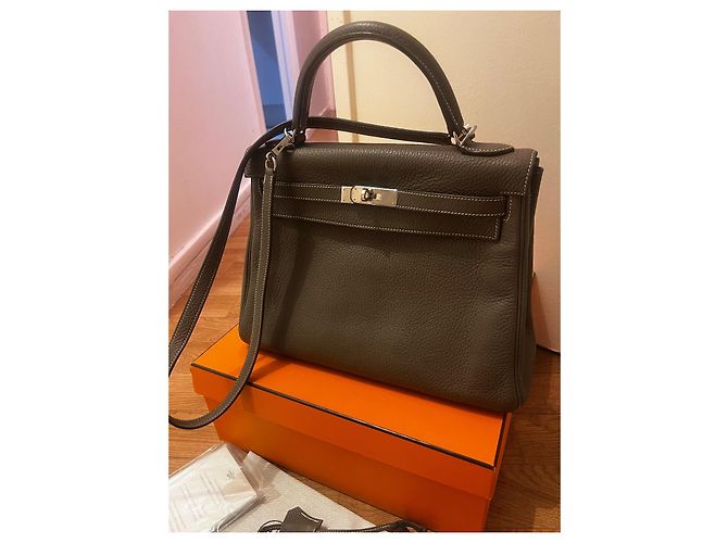 Kelly 32 Etoupe Clemence Hermès Turchese - vista 2
