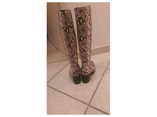 Autre Marque Neue hohe Lederstiefel mit Textilfutter in grauer Pythonfarbe Python drucken - Ansicht 3