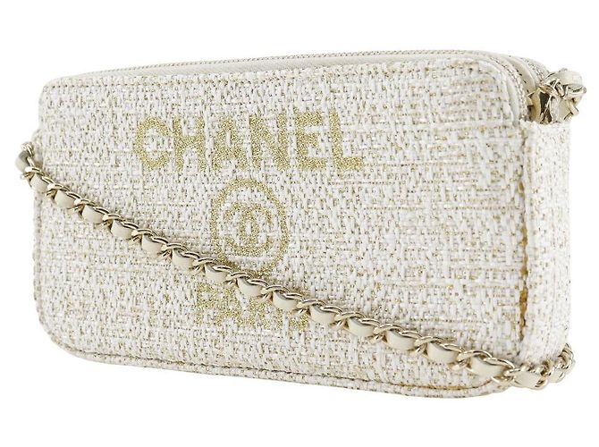 Chanel Borsa a spalla in tweed Deauville con catena A84415 Bianco - vista 2