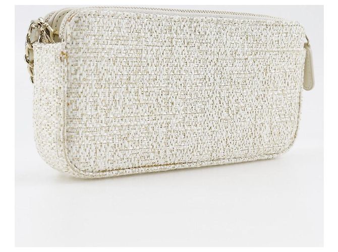 Chanel Borsa a spalla in tweed Deauville con catena A84415 Bianco - vista 3