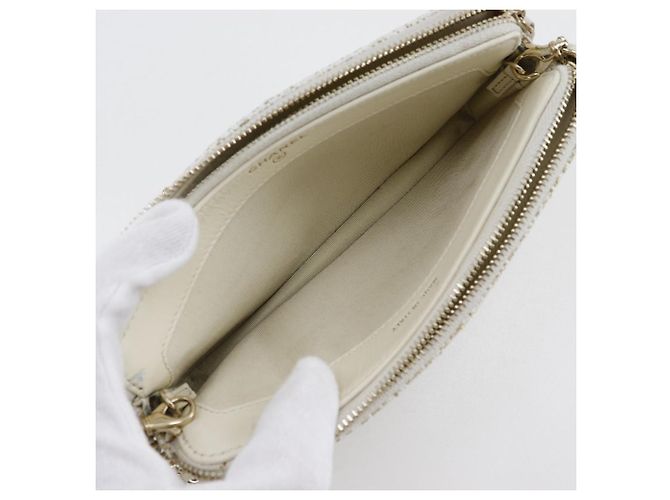 Chanel Borsa a spalla in tweed Deauville con catena A84415 Bianco - vista 5