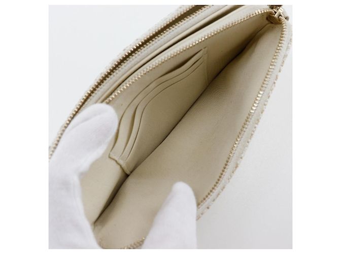Chanel Borsa a spalla in tweed Deauville con catena A84415 Bianco - vista 7