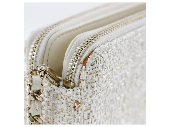 Chanel Borsa a spalla in tweed Deauville con catena A84415 Bianco - vista 9