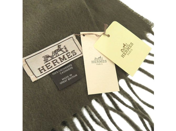 Hermès Stola in cashmere khaki Hermes Cachi - vista 4