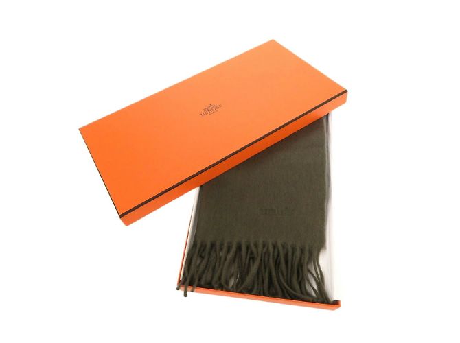 Hermès Stola in cashmere khaki Hermes Cachi - vista 5