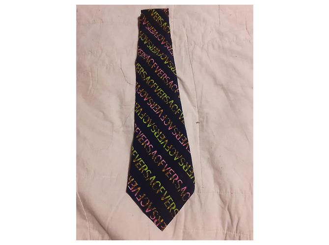 Cravatta Versace in seta blu navy - vista 4