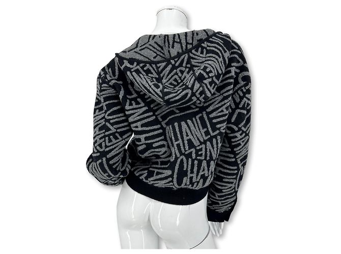 Chanel Kapuzensweater aus Kaschmir Schwarz Grau Anthrazitgrau Silber Hardware - Ansicht 12