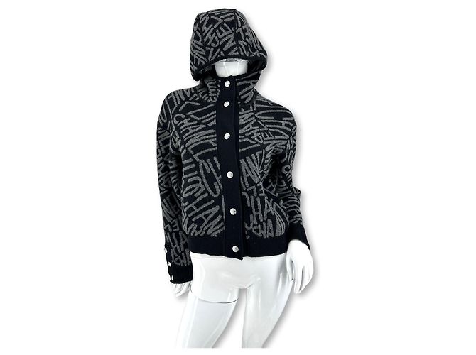 Chanel Kapuzensweater aus Kaschmir Schwarz Grau Anthrazitgrau Silber Hardware - Ansicht 8