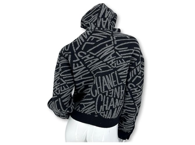 Chanel Kapuzensweater aus Kaschmir Schwarz Grau Anthrazitgrau Silber Hardware - Ansicht 9