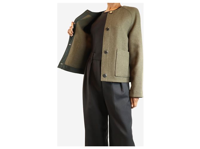 Pomandère Jaqueta de mistura de lã verde musgo com bolso de aba - tamanho UK 6 - vista 4