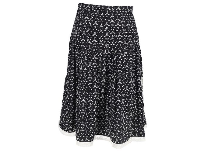 Falda midi plisada estampada de flores Chloé en algodón negro - vista 3