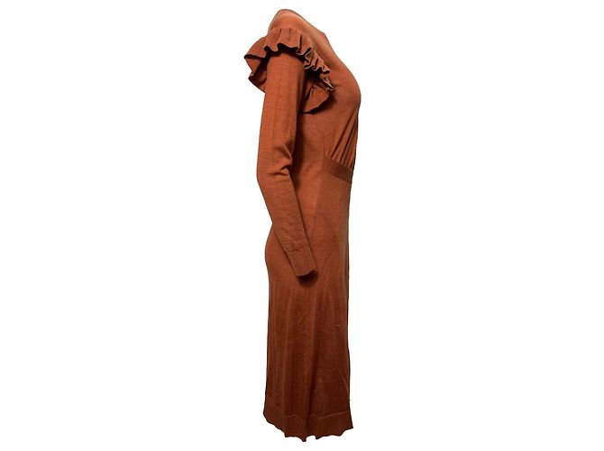 Abito Midi Leo in Lana Marrone Ulla Johnson Rosso - vista 3